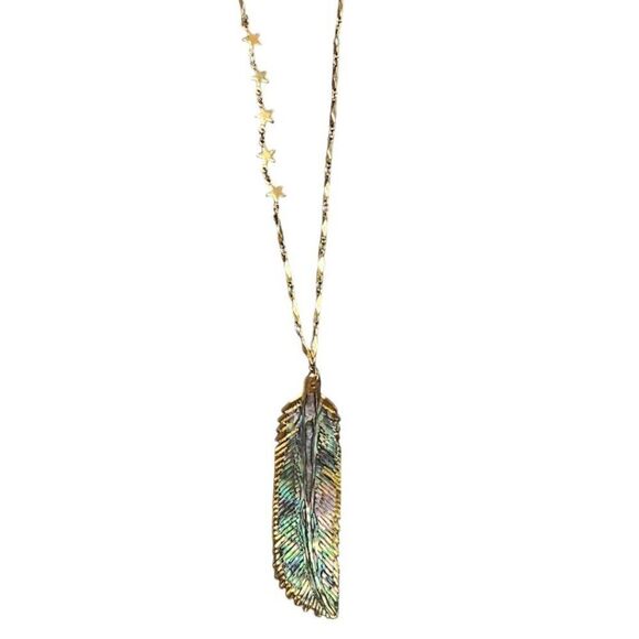 Abalone Feather with Star Chain Necklace Gold - Picture 1 of 6